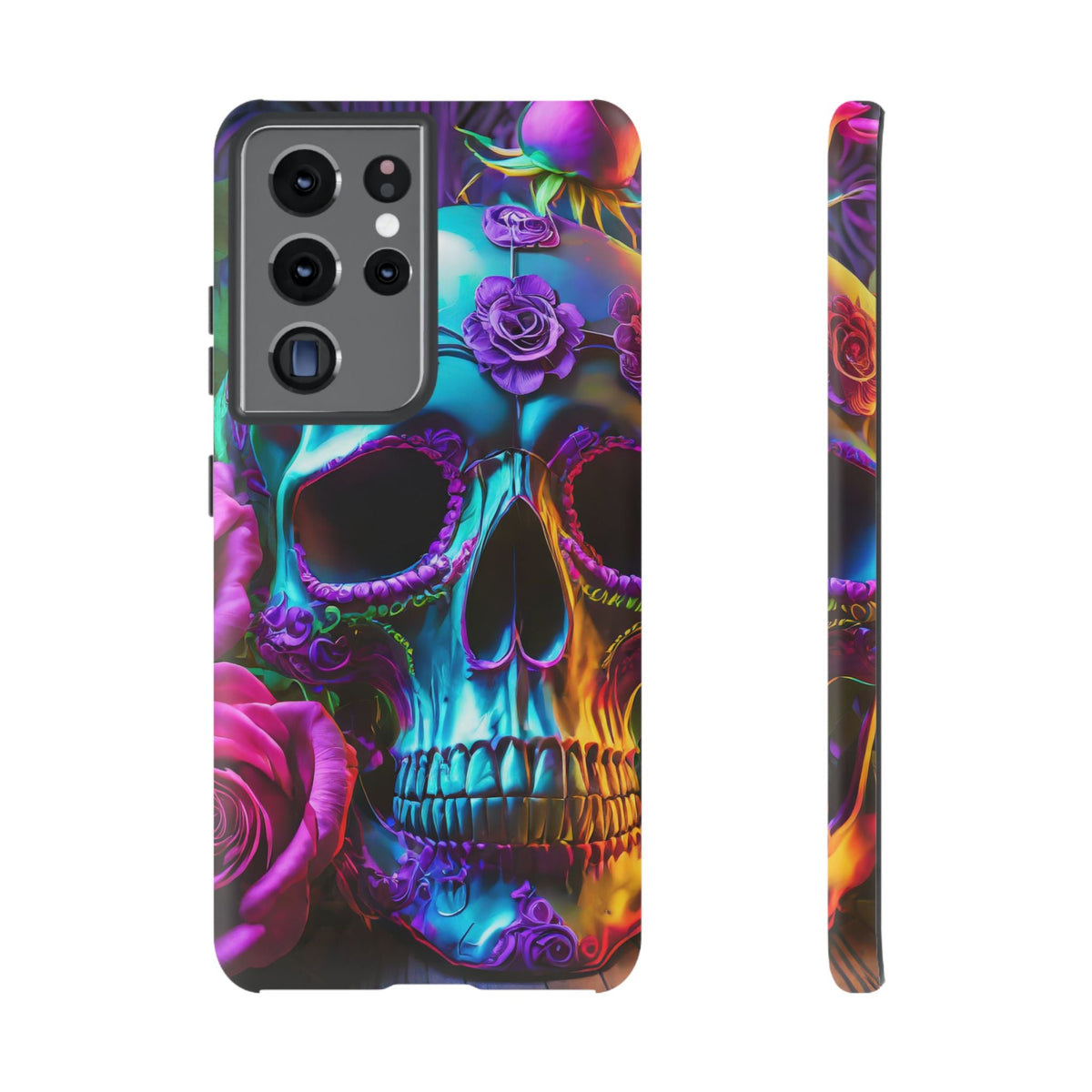 Neon Skull and Roses Vibrant Tough Phone Case