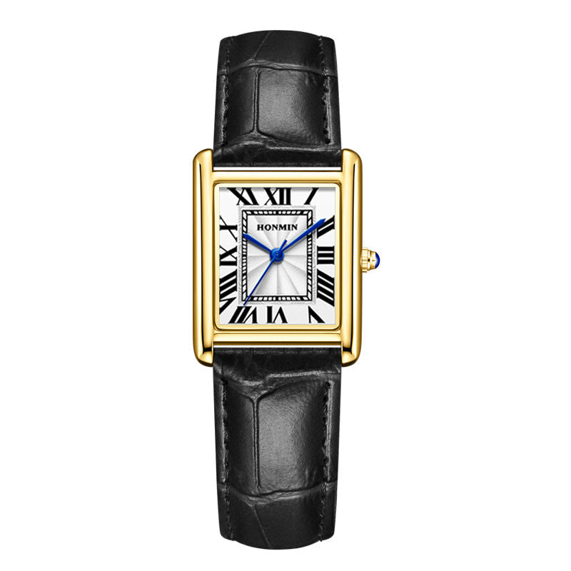Couple Leather Watch Strap Simple Square Student's Watch Waterproof