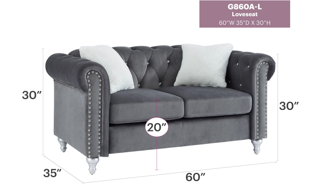 Contemporary Loveseat with Jeweled Tufted Design - Multiple Colors