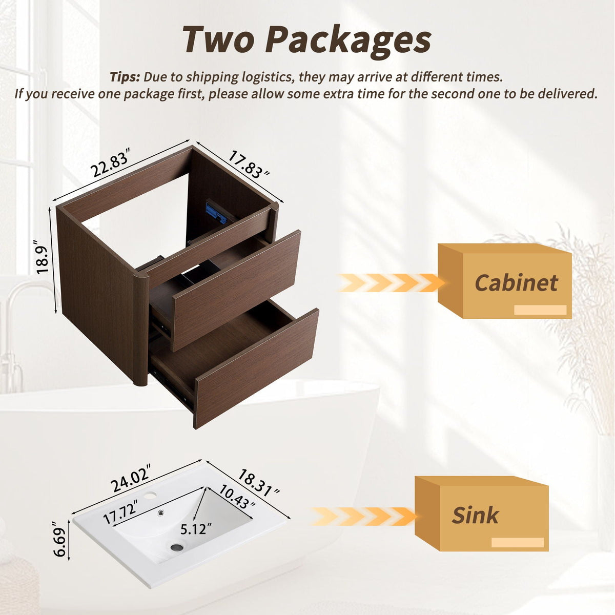 Wall Mounted Floating Bathroom Vanity with Sink and Cabinet - Dark Brown