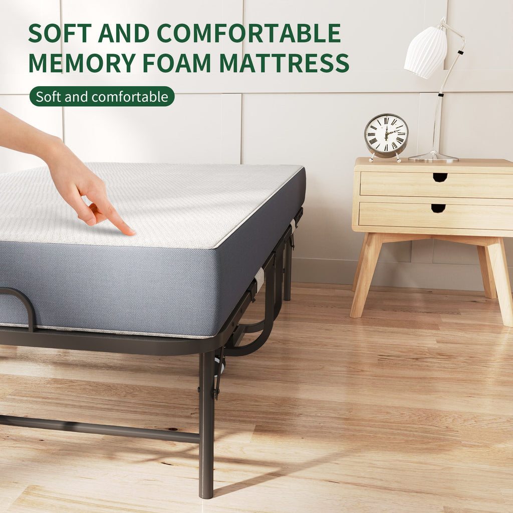 Twin Extra Long Folding Bed for Tall People with Memory Foam Mattress - Black
