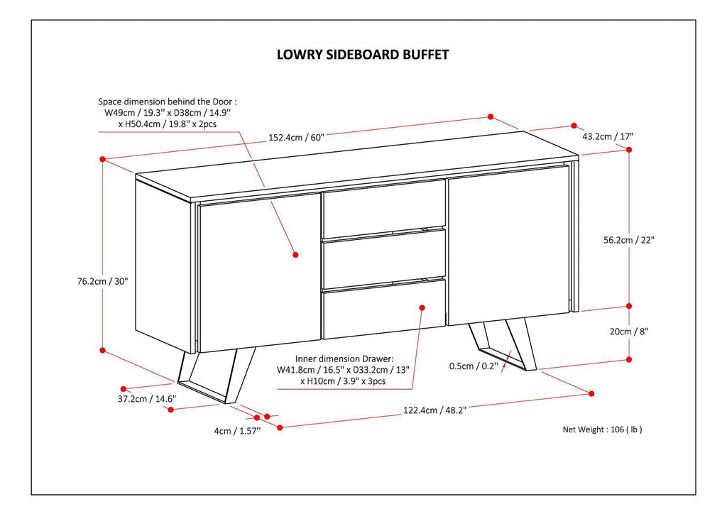 Lowry Modern Industrial Sideboard Buffet with Adjustable Shelves - Dark Brown or Light Brown