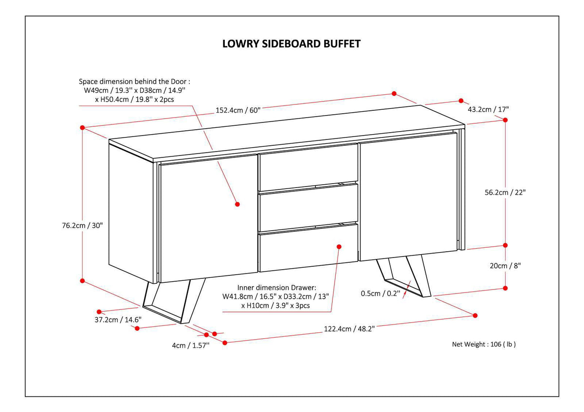 Lowry Modern Industrial Sideboard Buffet with Adjustable Shelves - Dark Brown or Light Brown