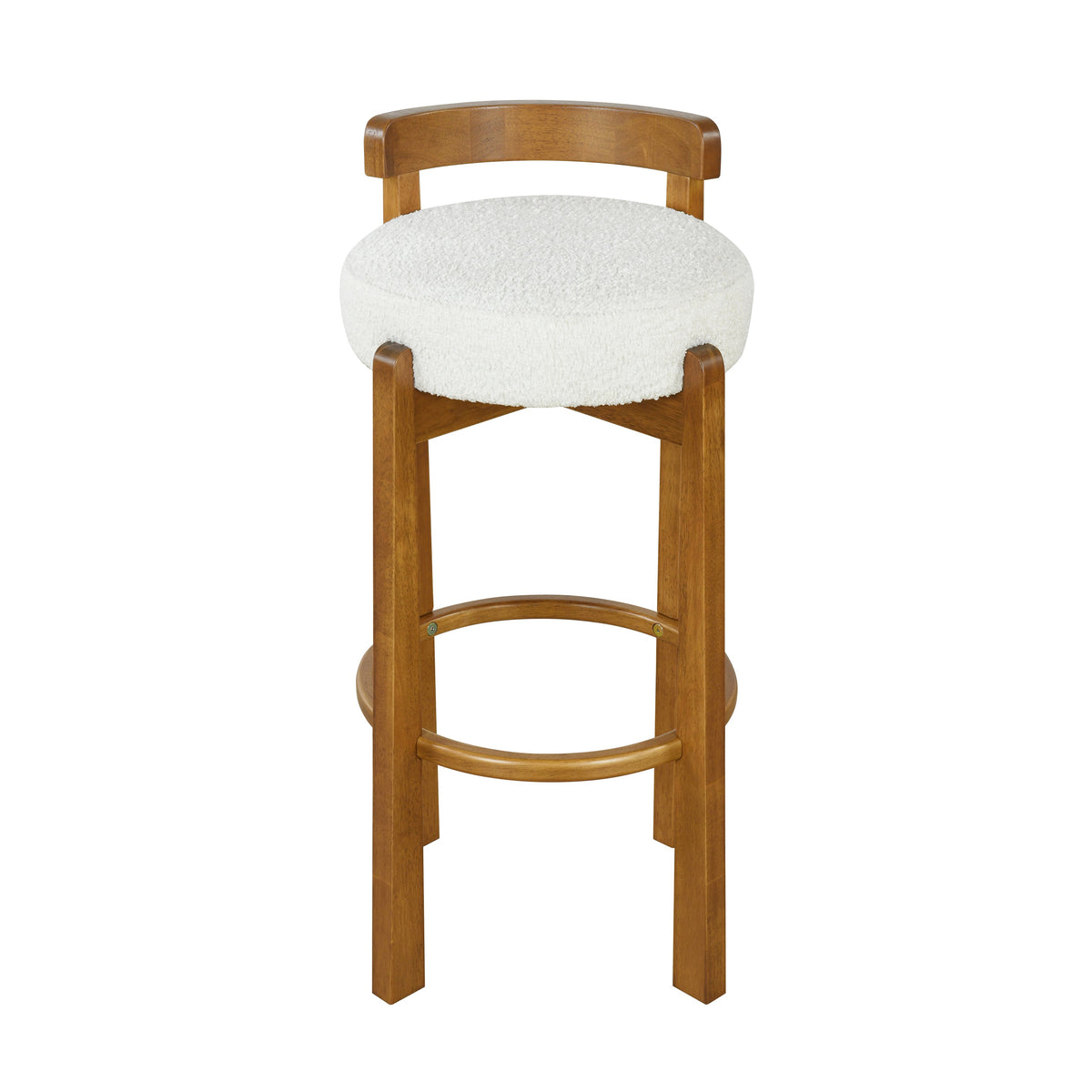 Walnut Wooden Low Back Barstool with Padded White Seat - Walnut