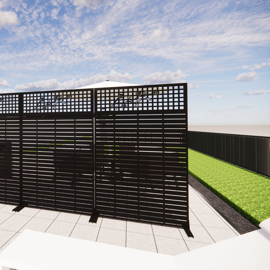 Metal Privacy Screens with Freestanding Iron Construction - Black