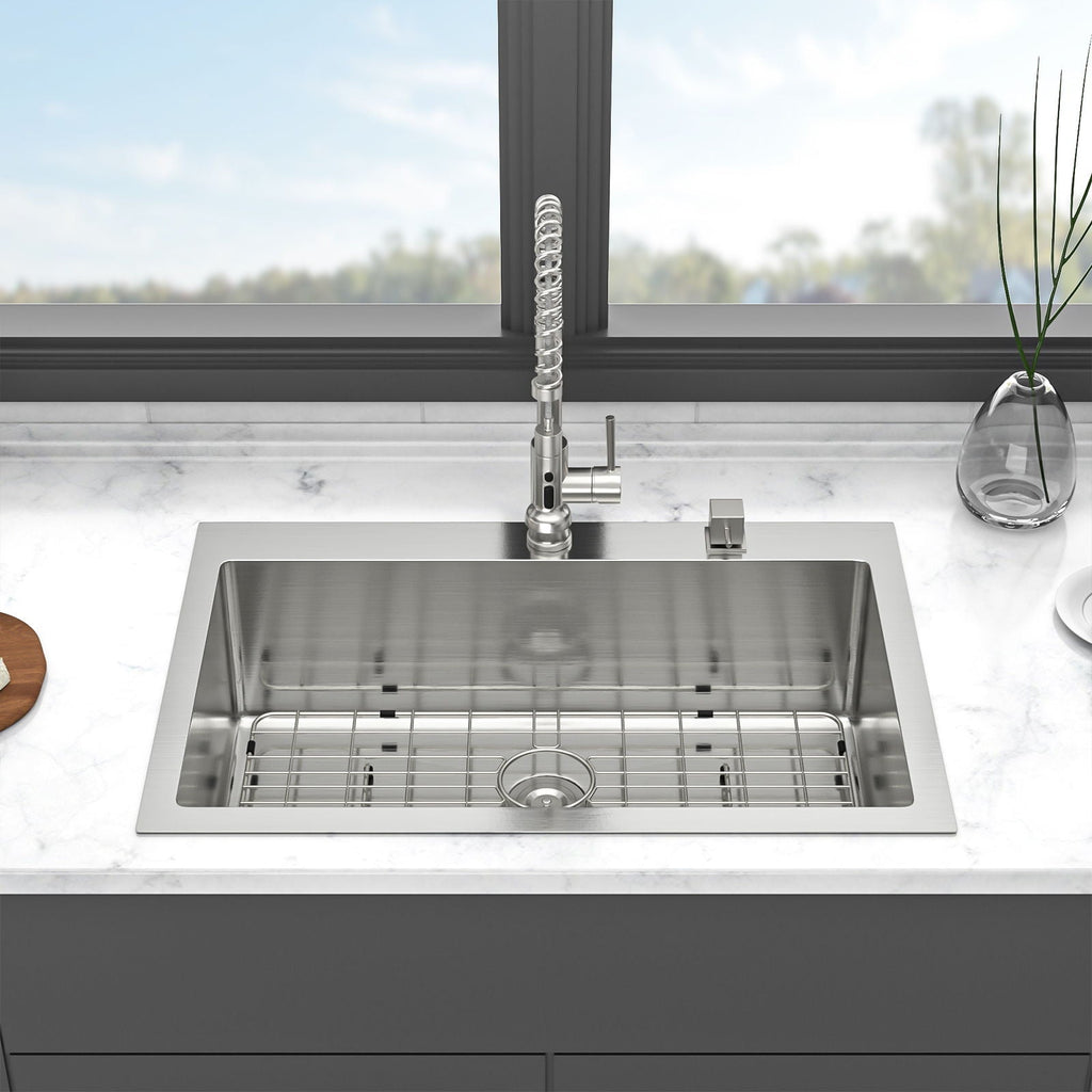 Stainless Steel Drop In Kitchen Sink with Noise Reduction - Gray