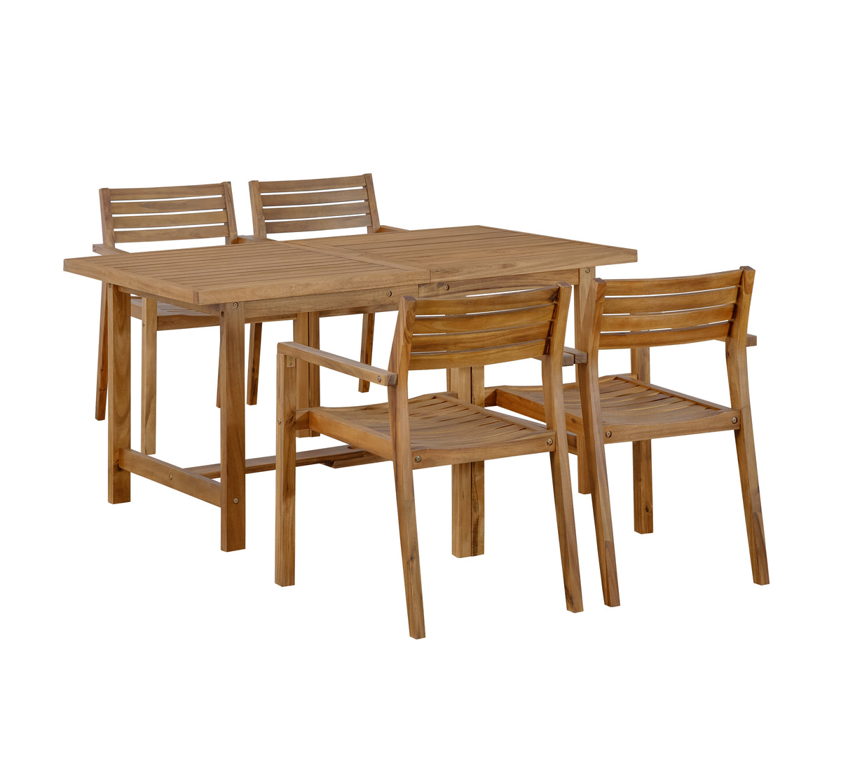 Natural Acacia Wood 5-Piece Outdoor Dining Set with Rectangular Table - Natural
