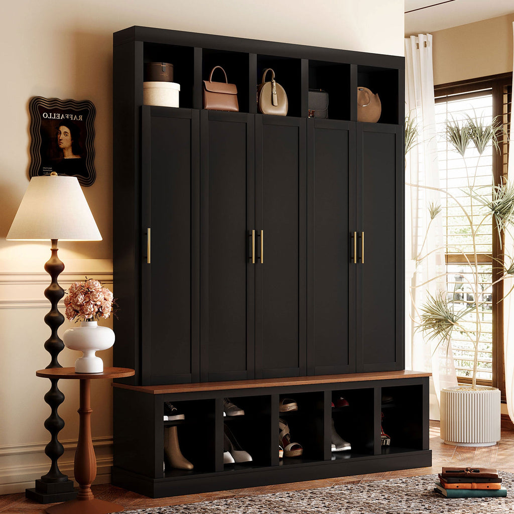 Farmhouse Entryway Storage Cabinet with Coat Closet - Black
