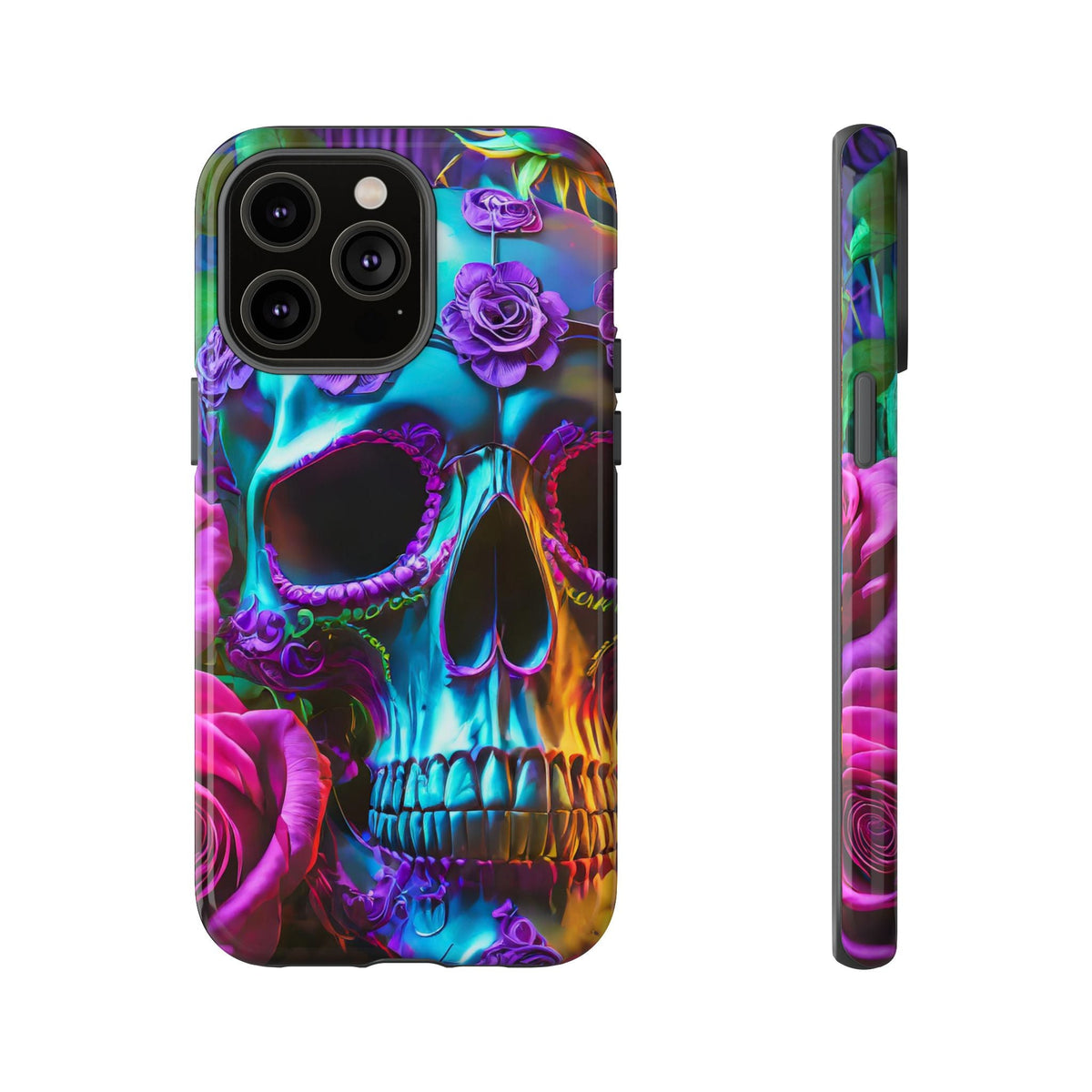 Neon Skull and Roses Vibrant Tough Phone Case