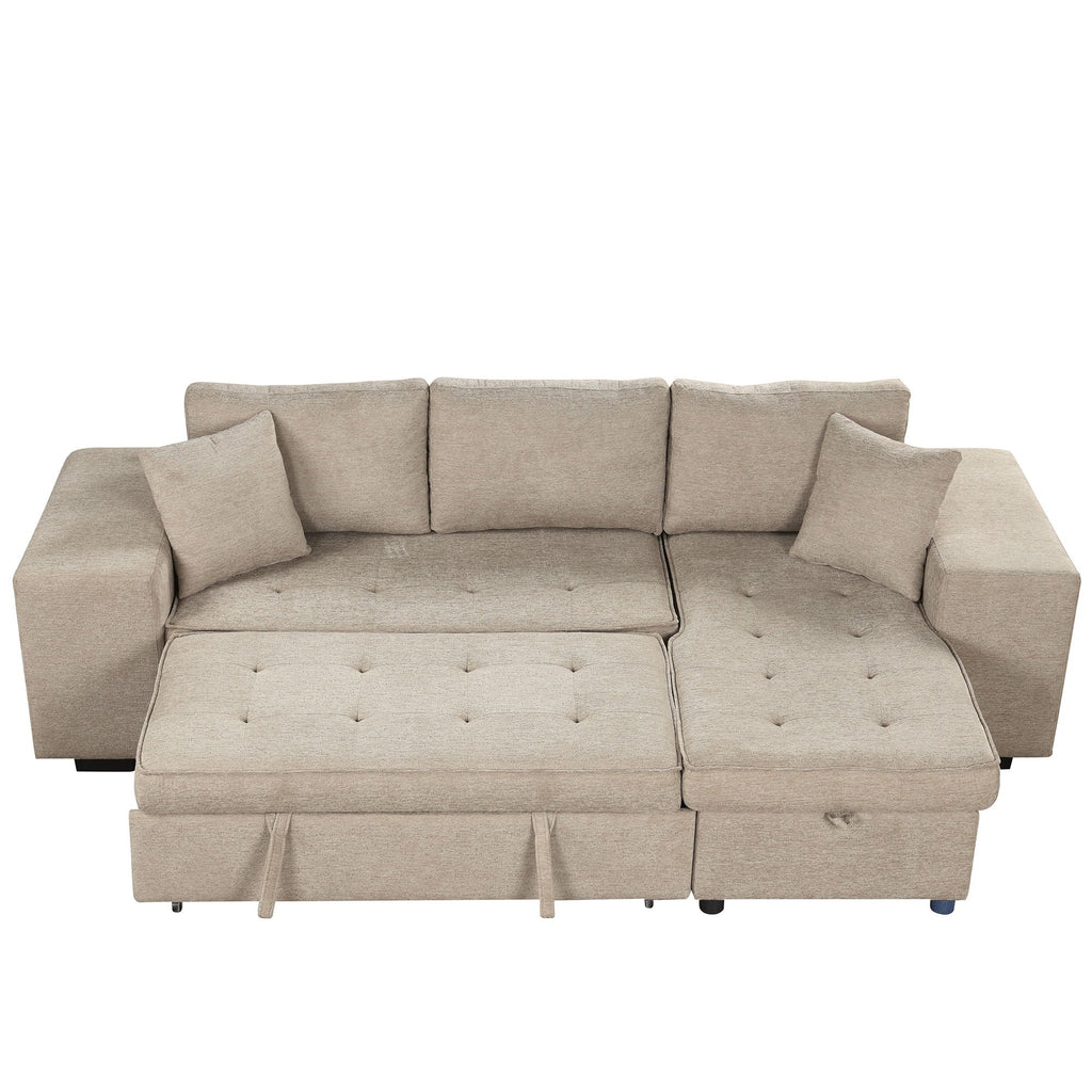 Reversible L-Shape Sleeper Sectional Sofa with Storage Chaise and 2 Stools - Multiple Colors