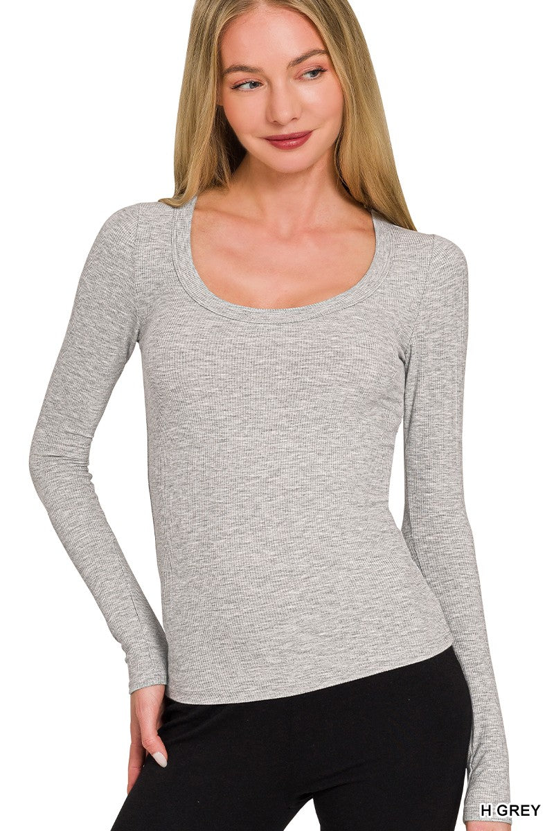 Zenana Ribbed Boat Neck Long Sleeve T-Shirt