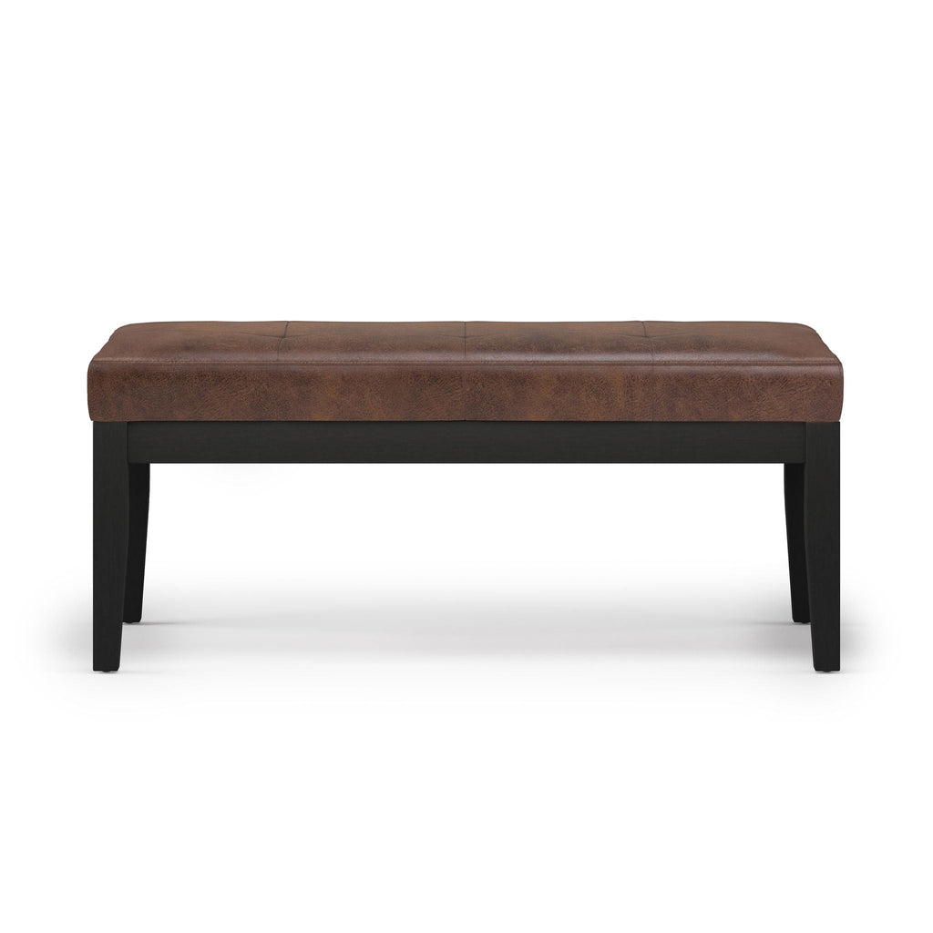 Upholstered Tufted Ottoman Bench with Solid Wood Base - Black, Brown, or Gray