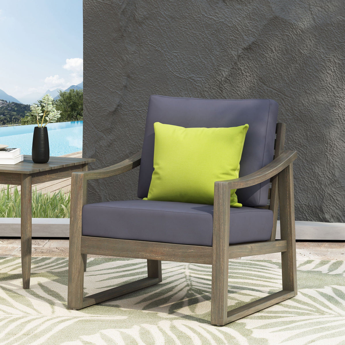 Samwell Outdoor Club Chair with Water-Resistant Cushions - Dark Gray