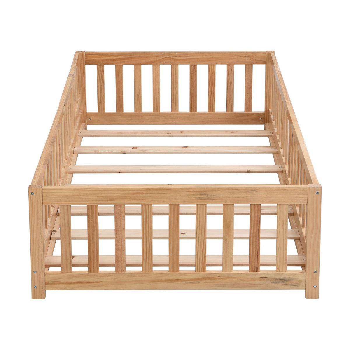 Solid Wood Floor Bed With Door And Fence For Children