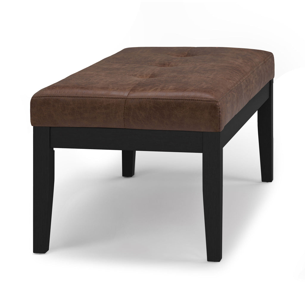 Upholstered Tufted Ottoman Bench with Solid Wood Base - Black, Brown, or Gray