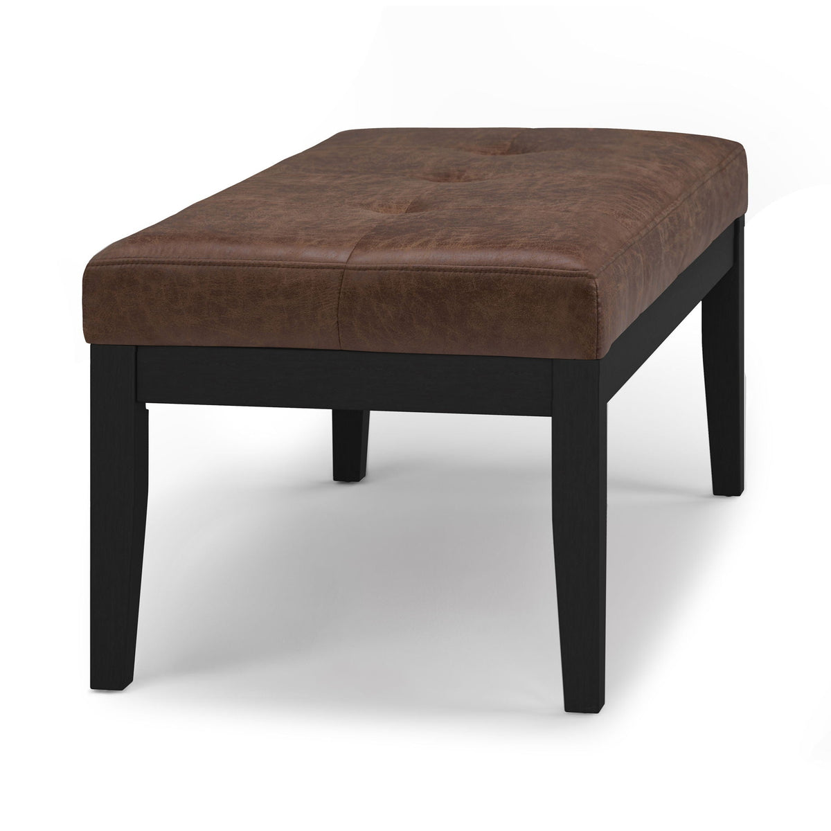 Upholstered Tufted Ottoman Bench with Solid Wood Base - Black, Brown, or Gray