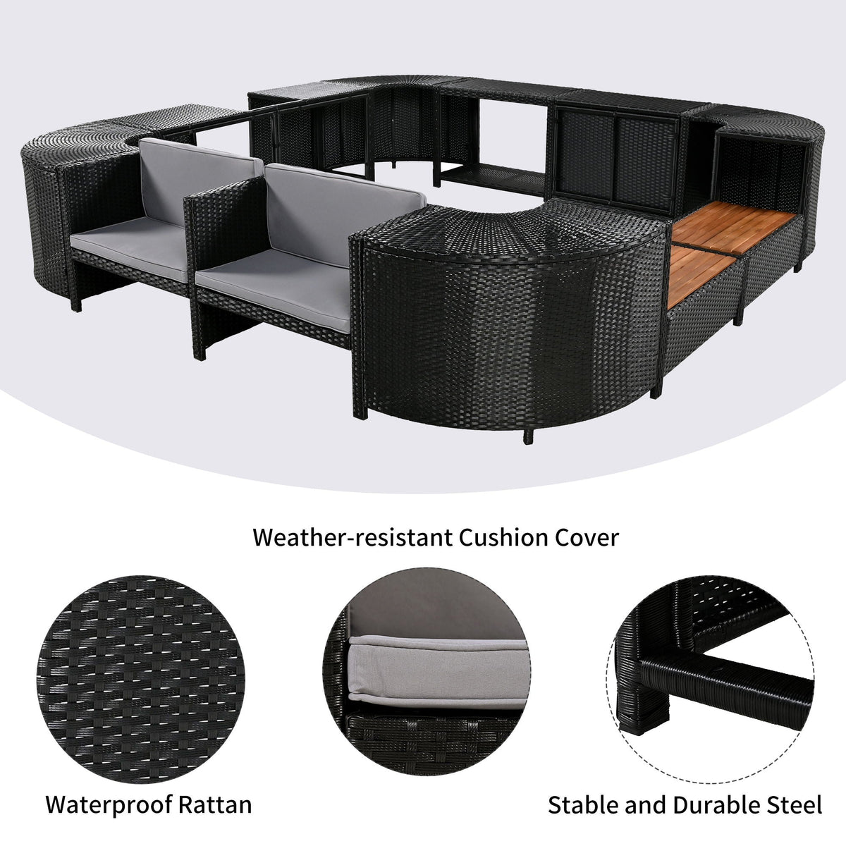 Spa Surround Outdoor Rattan Sectional Sofa Set with Storage - Dark Gray or Beige