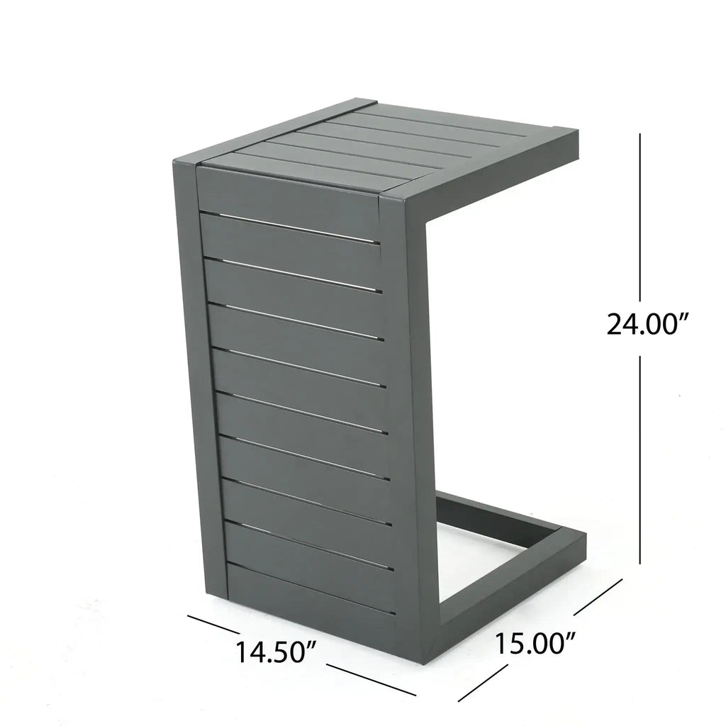 Aluminum Outdoor C-Shaped Side Table with Rust-Resistant Finish - Multiple Colors