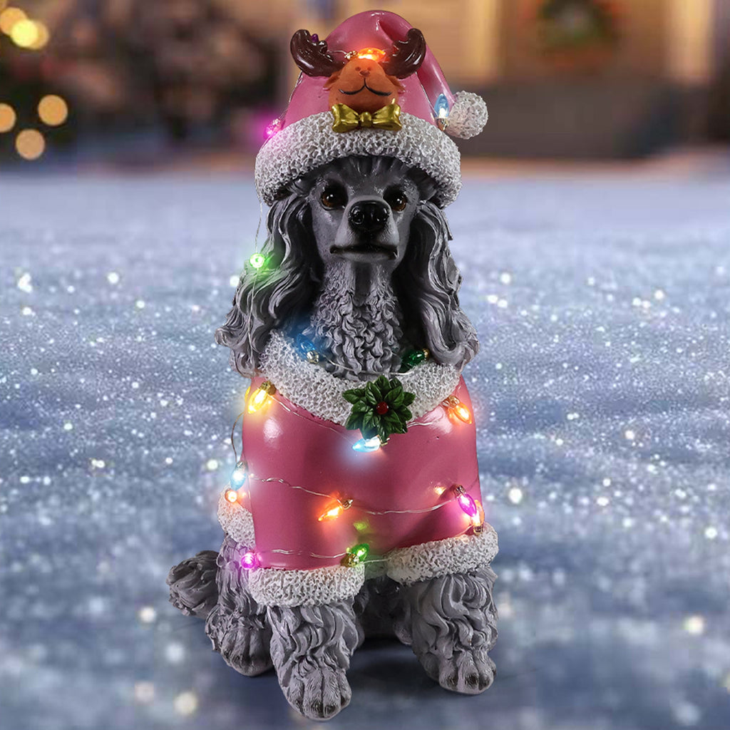 Christmas Poodle Statue with Festive Santa Outfit - Multicolor