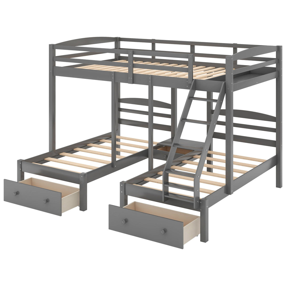 Full Over Twin & Twin Triple Bunk Bed with Drawers - Gray
