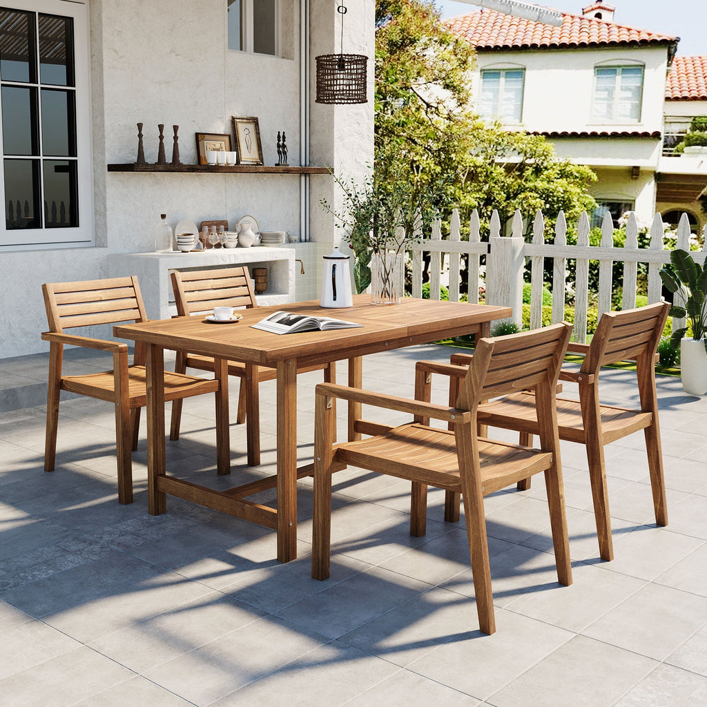 Natural Acacia Wood 5-Piece Outdoor Dining Set with Rectangular Table - Natural