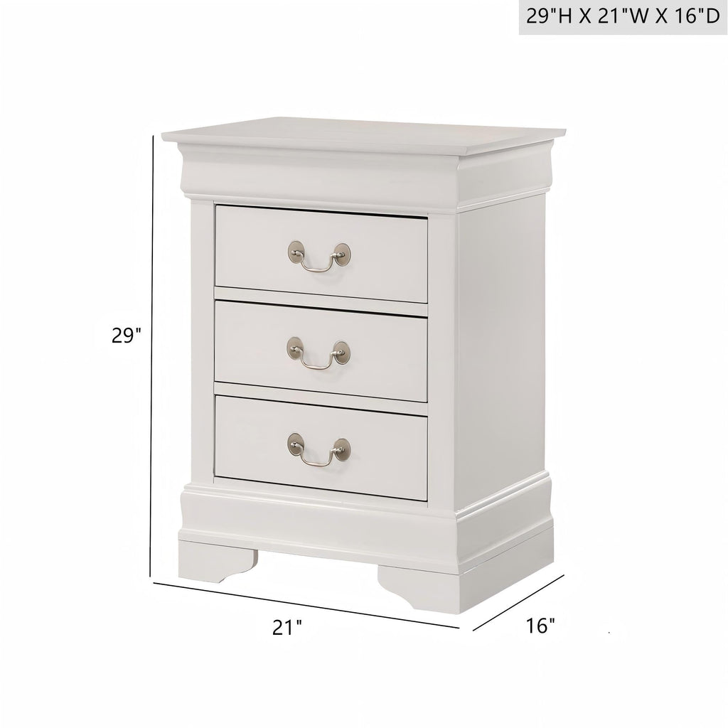 Louis Phillipe Wood Nightstand with Storage Drawers - Multiple Colors