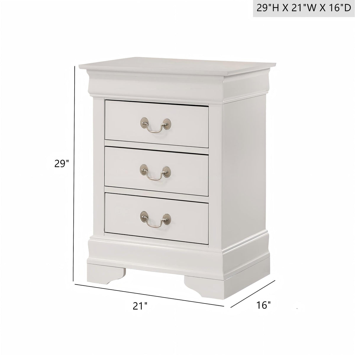 Louis Phillipe Wood Nightstand with Storage Drawers - Multiple Colors