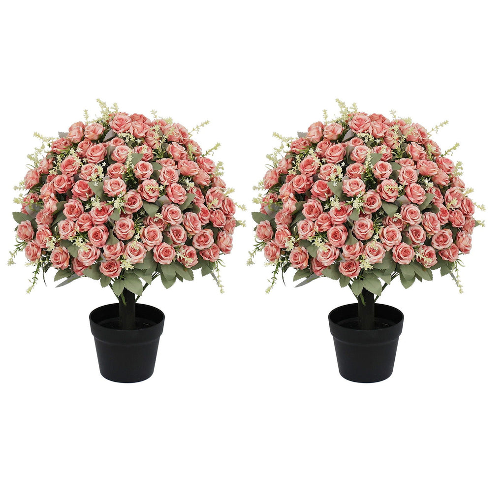 Artificial Rose Decoration with UV Resistant Silk Petals - Green / Pink