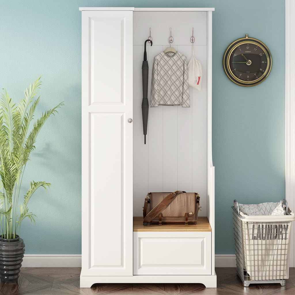 Stylish Design Hall Tree with Flip-Up Bench - Wood Grain Finish