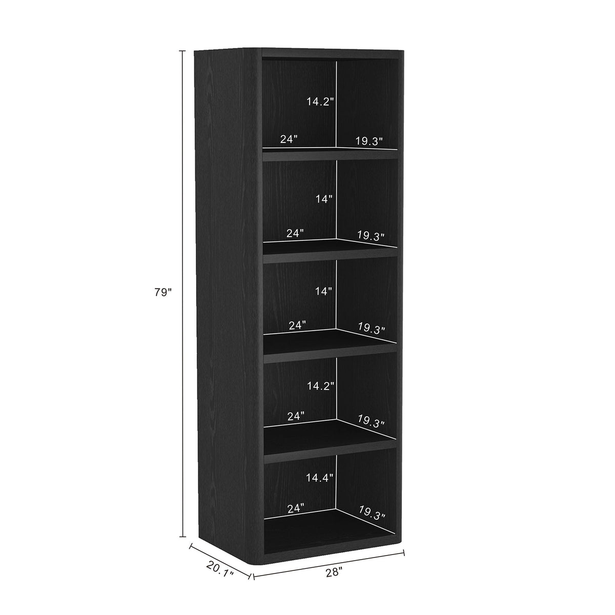 Open Bookcase with Adjustable Shelves - 79" High - Black, Light Brown, Dark Brown