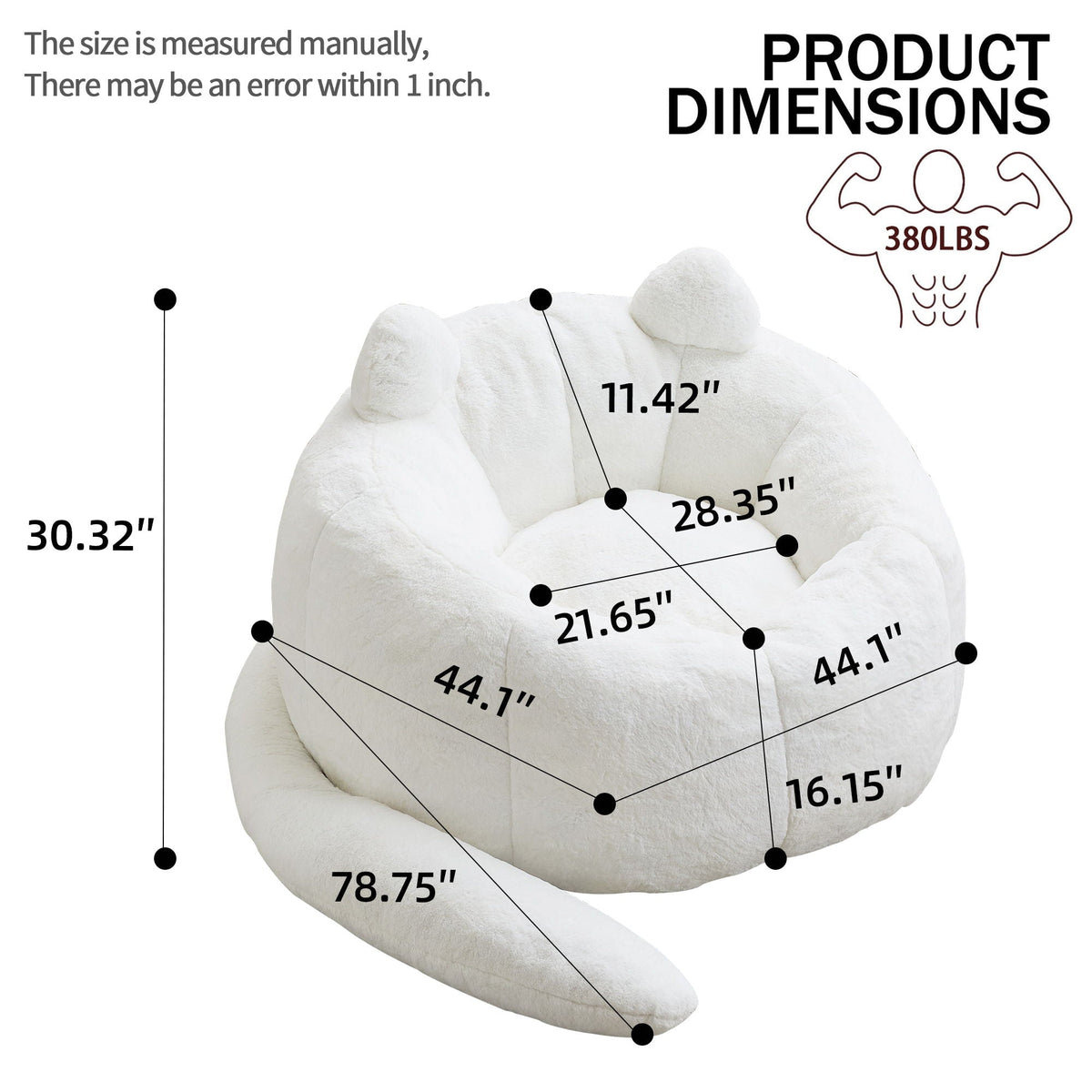 Cat Shaped Bean Bag Sofa with Long Tail - Faux Fur