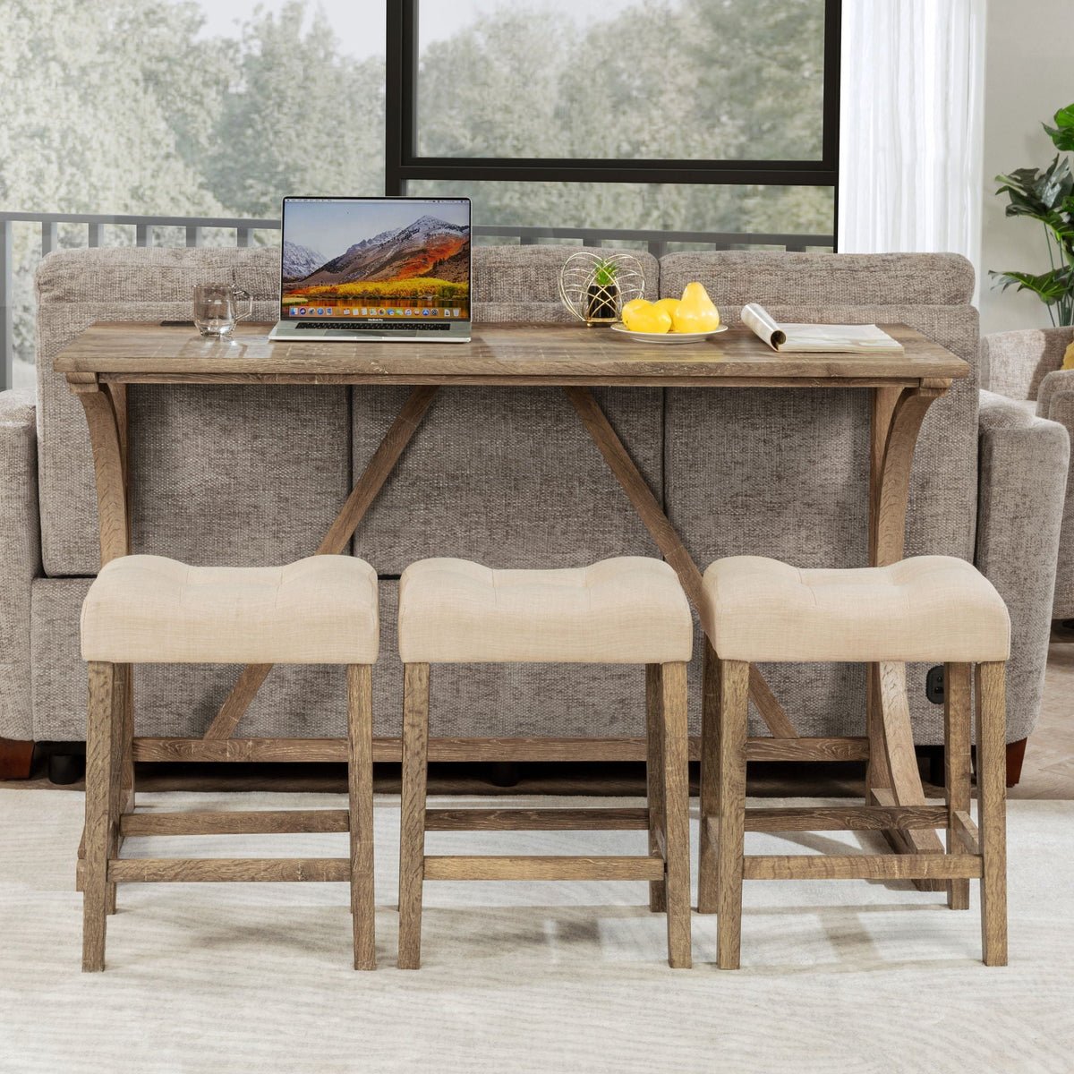 Bar Table Set With 3 Padded Stools