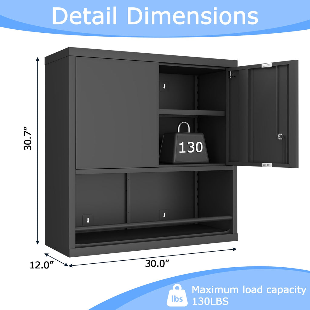 Metal Adjustable 2 Doors Storage Cabinet with Adjustable Shelves - Black