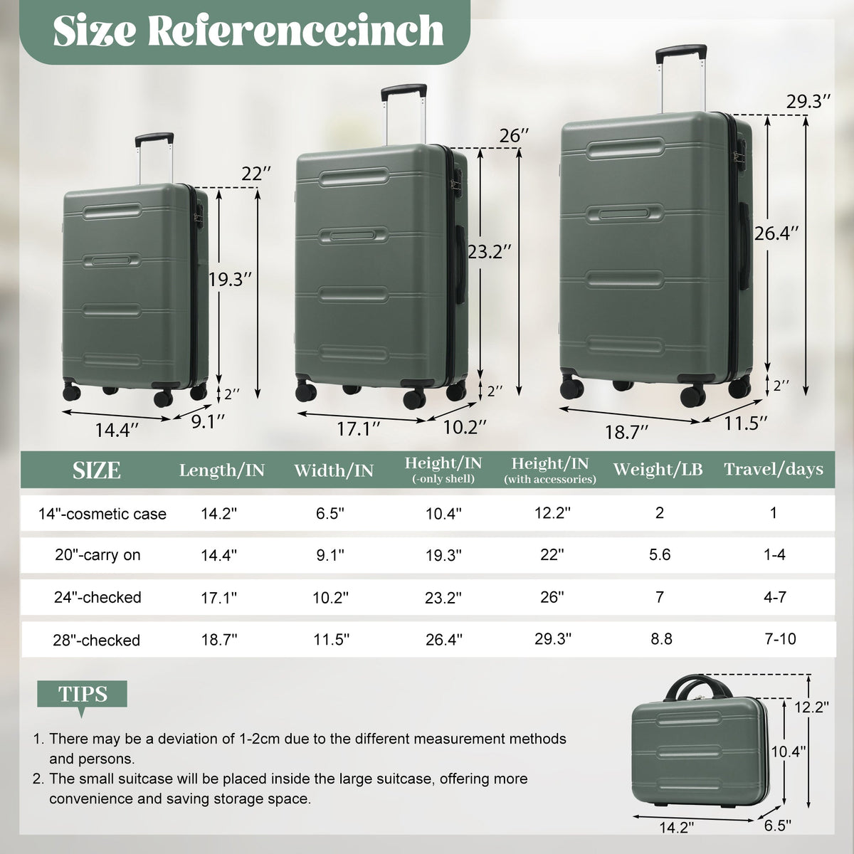 6 Piece Lightweight Hardshell Luggage Set with Spinner Wheels