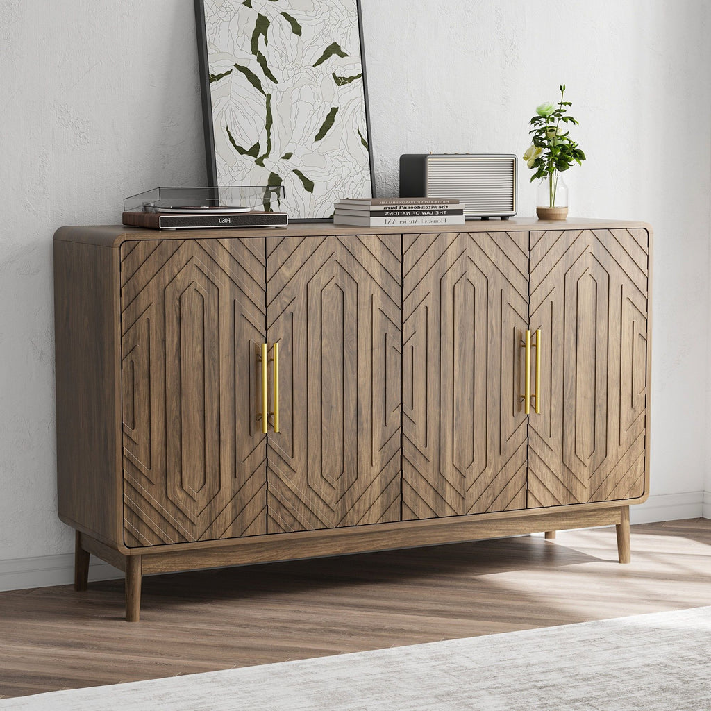 Sideboard Buffet Cabinet with Carved Doors and Adjustable Shelf - Dark Brown