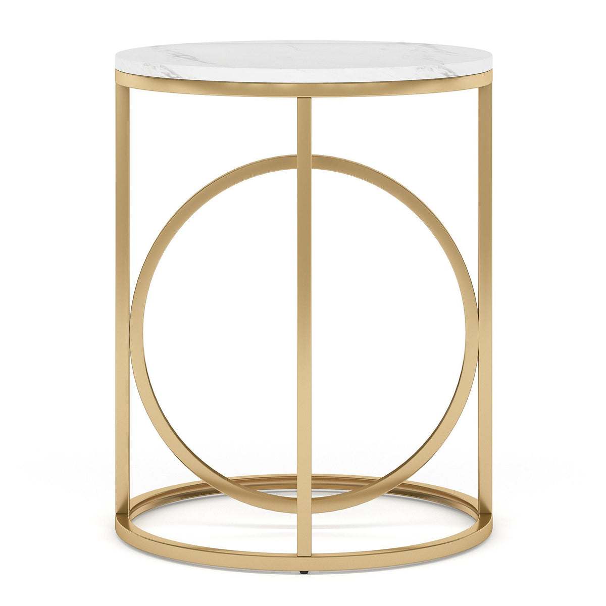 Round End Table with Faux Marble Top - White and Gold