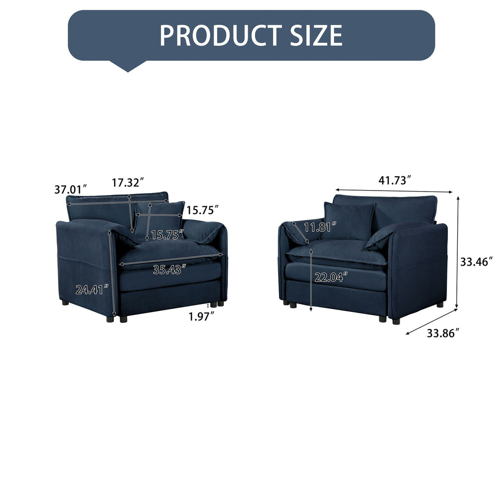 Modern Oversized Accent Chair Set with Large Seat - Blue