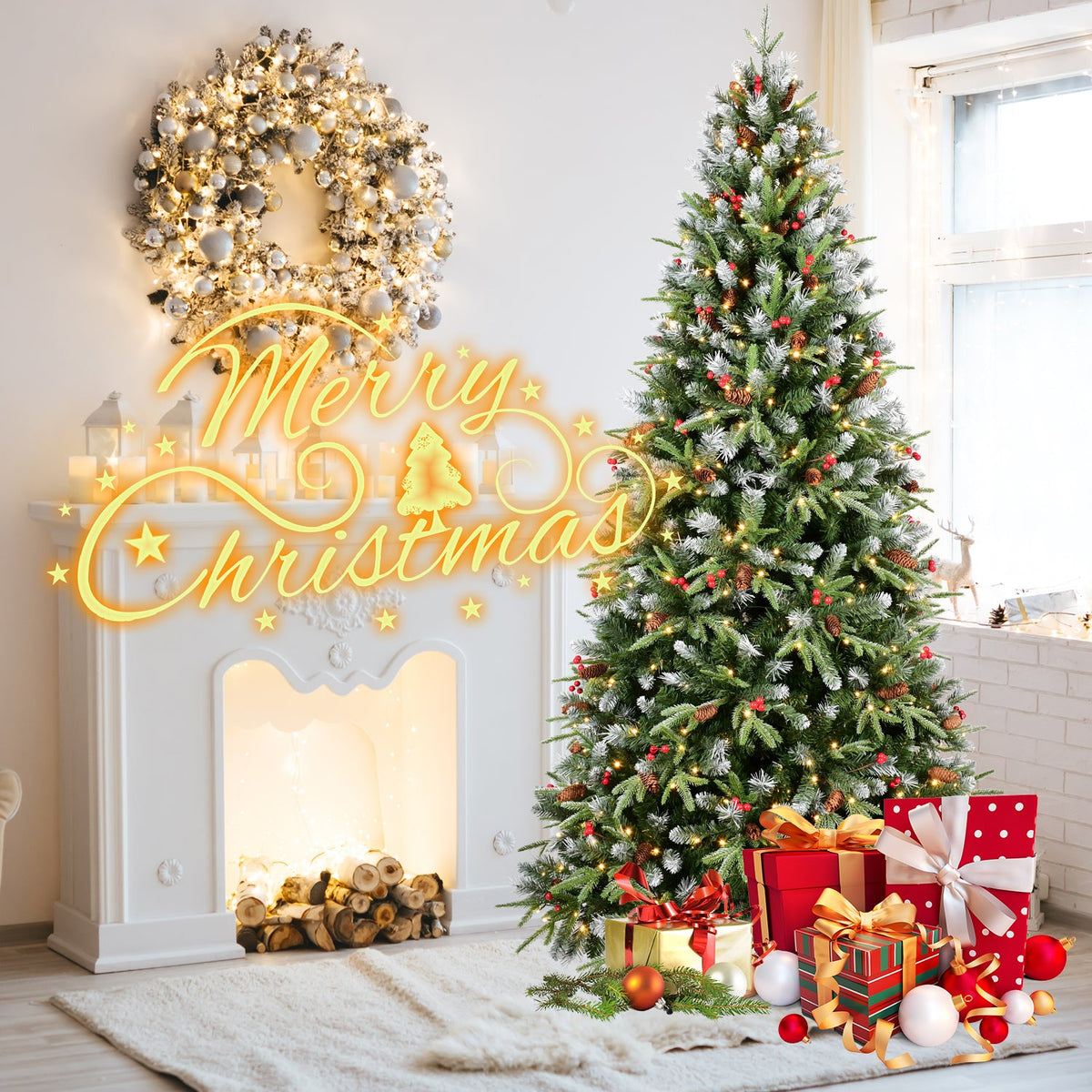 9FT Pre-Lit Christmas Tree with 750 Warm Lights - Green