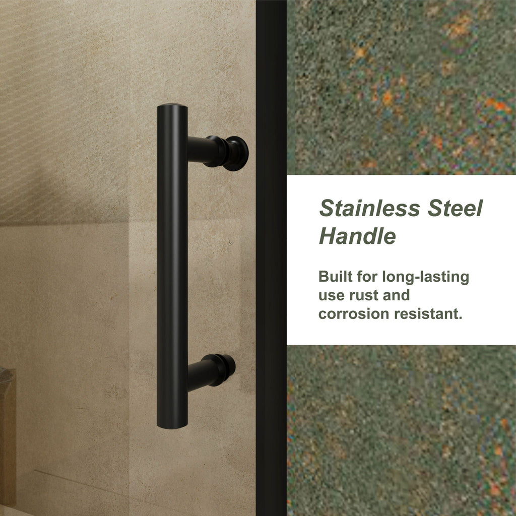 Single Sliding Shower Door with Stainless Steel Handle - Black