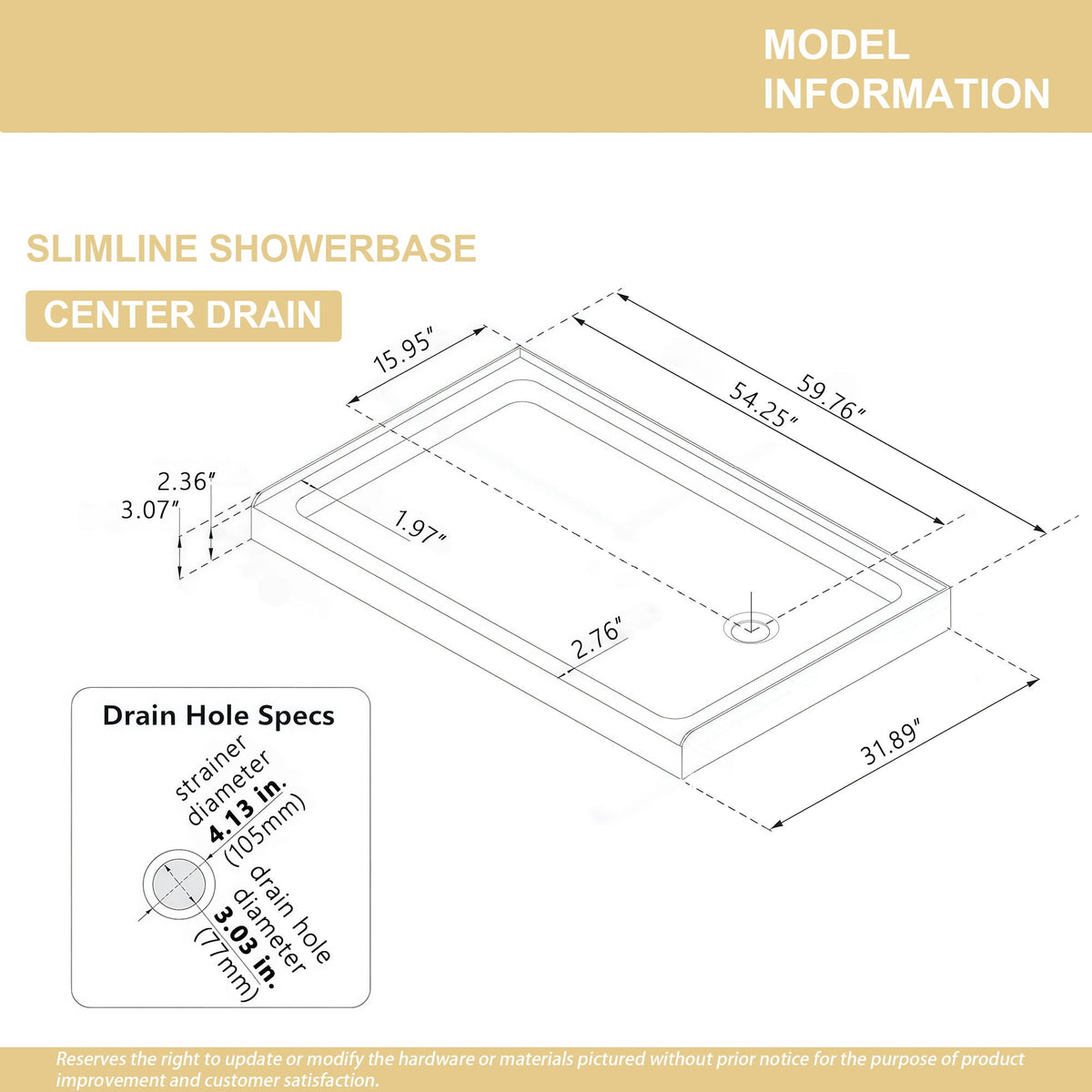 Shower Base Drain with Single Threshold Design - White