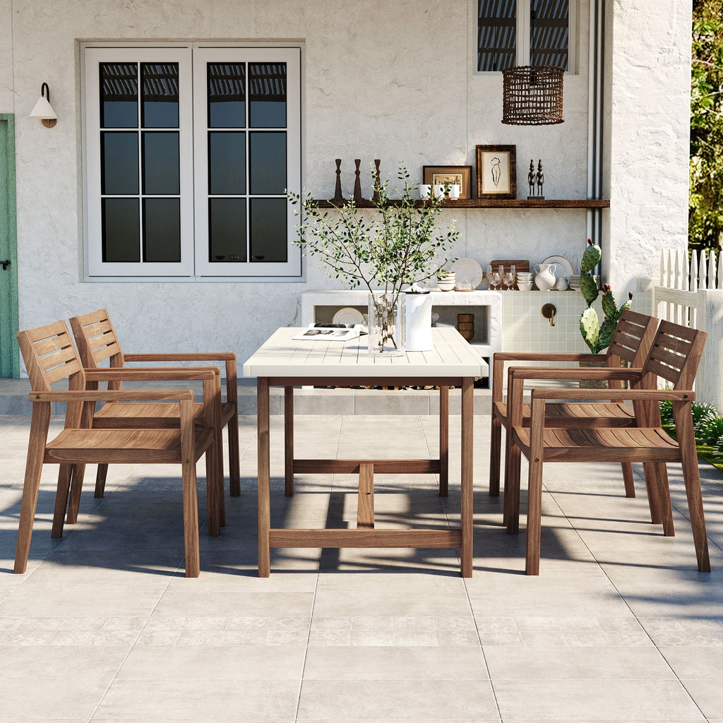 5-Piece Acacia Wood Outdoor Dining Set with Umbrella Hole