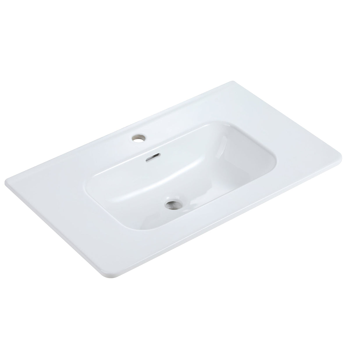 Glossy White Ceramic Integrated Bathroom Sink with Sleek Design - Gloss White
