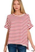 Zenana Stripe Jacquard Round-Meck Tee