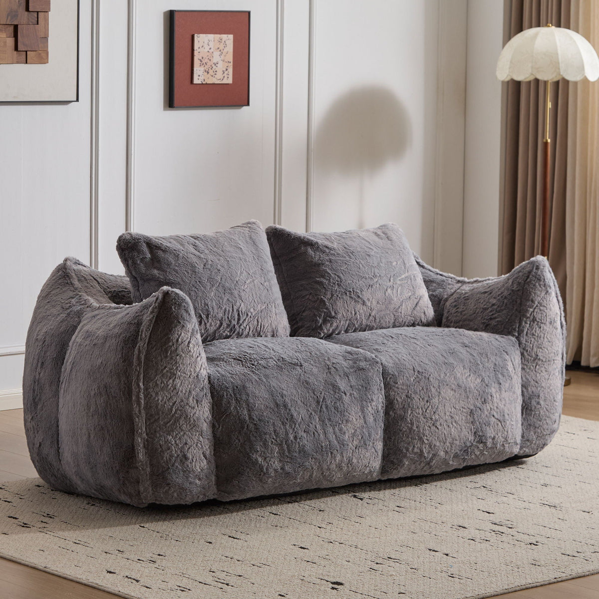 Ultra Soft Faux Fur Bean Bag Loveseat with Shredded Sponge Filling - Multiple Colors