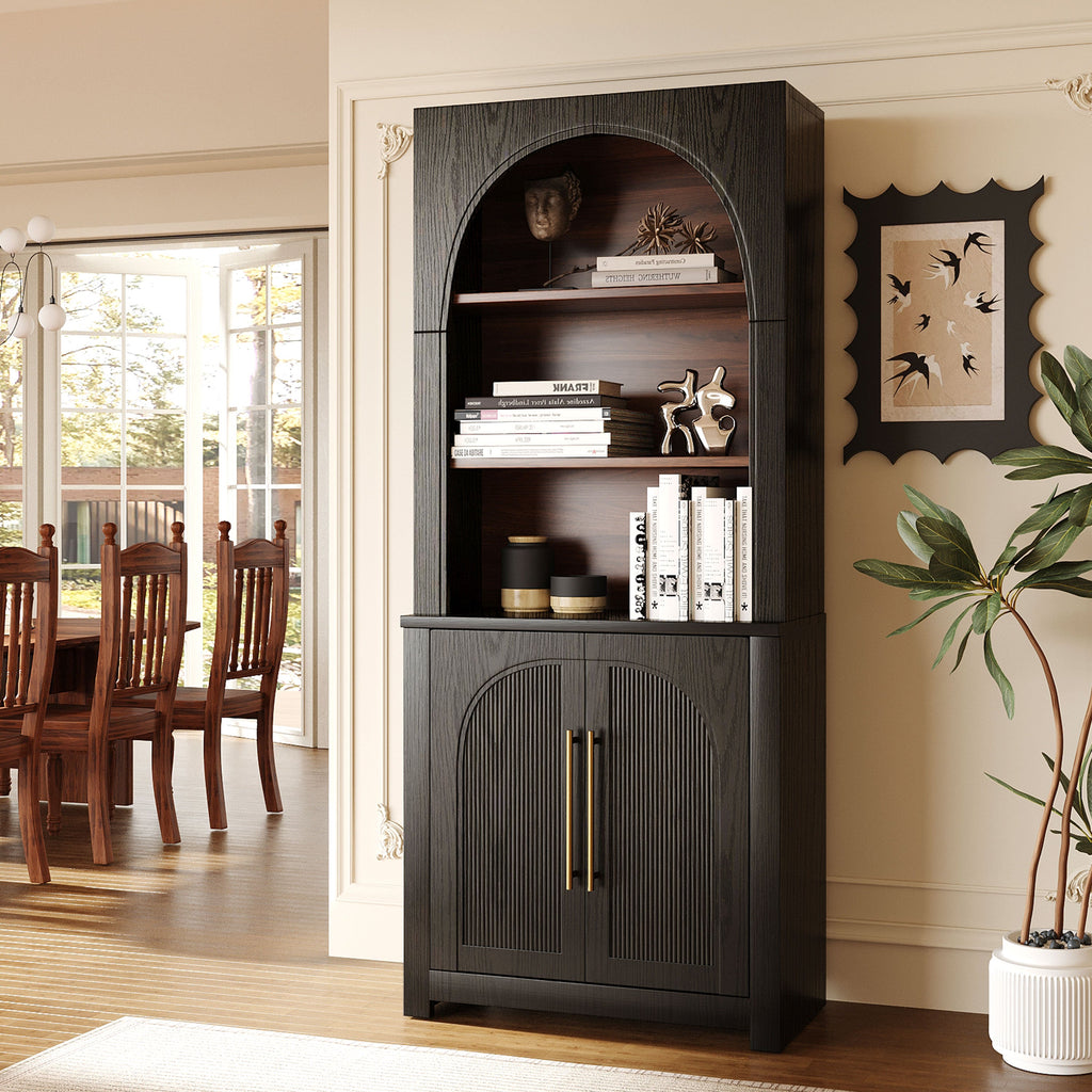 Modern Black Bookcase with Storage Cabinet - Black