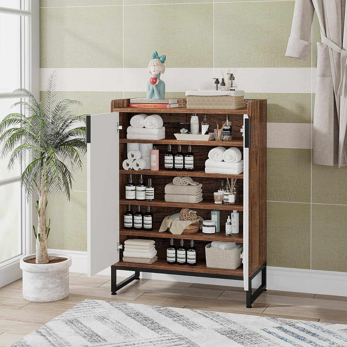 5 Tier Shoe Cabinet with Doors - Compact Storage Organizer