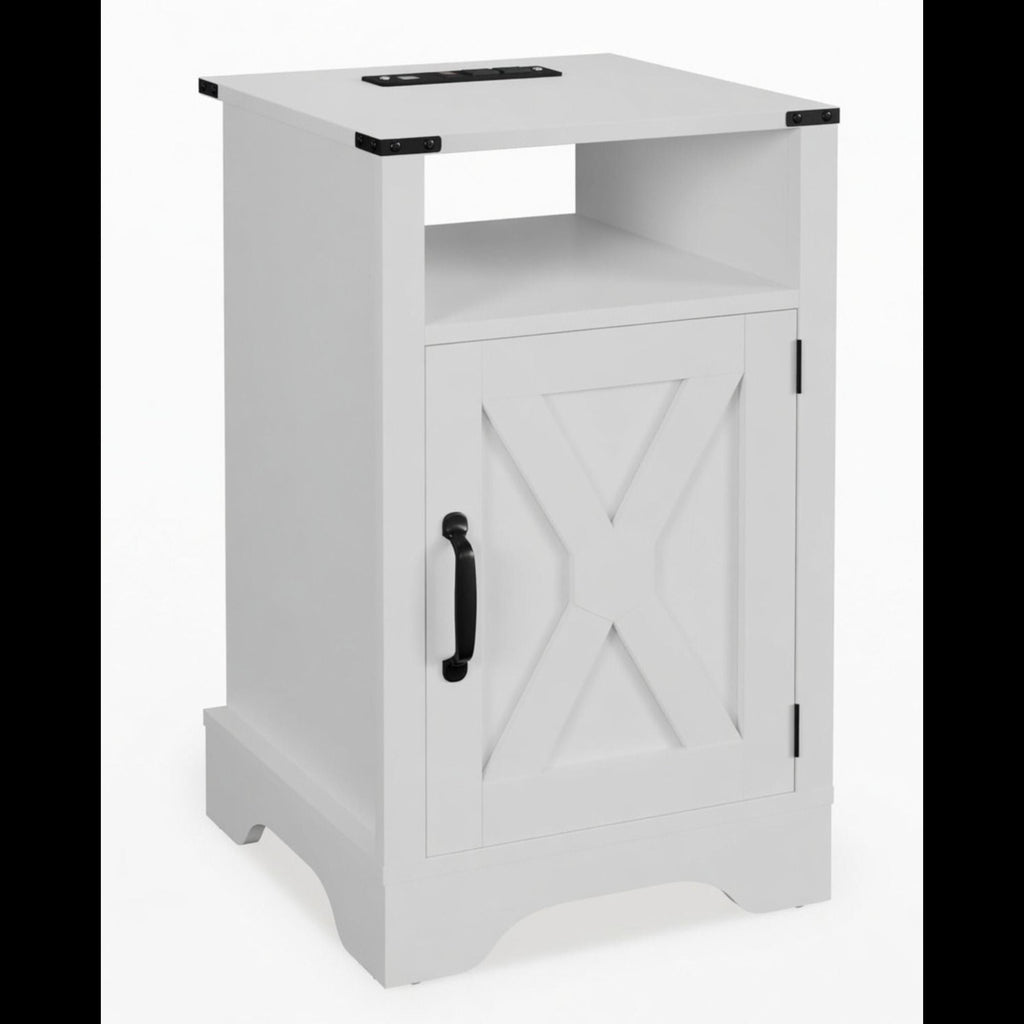 Farmhouse Nightstand with Charging Station & Storage - Multiple Colors