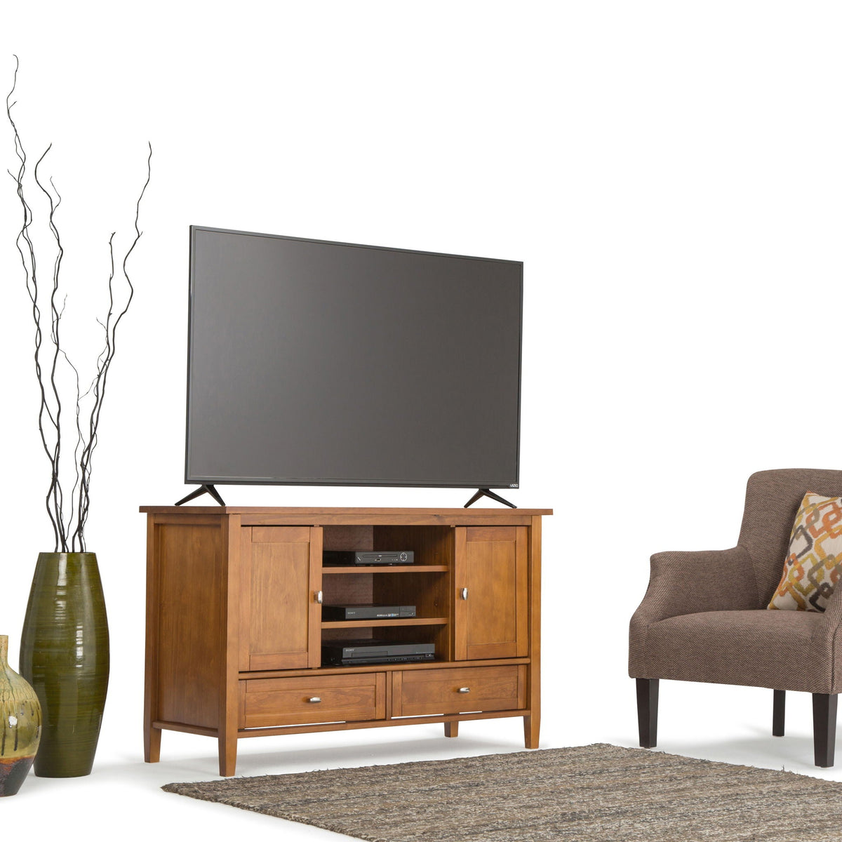 Transitional Style TV Media Stand with Storage - Light Brown, Dark Brown, White