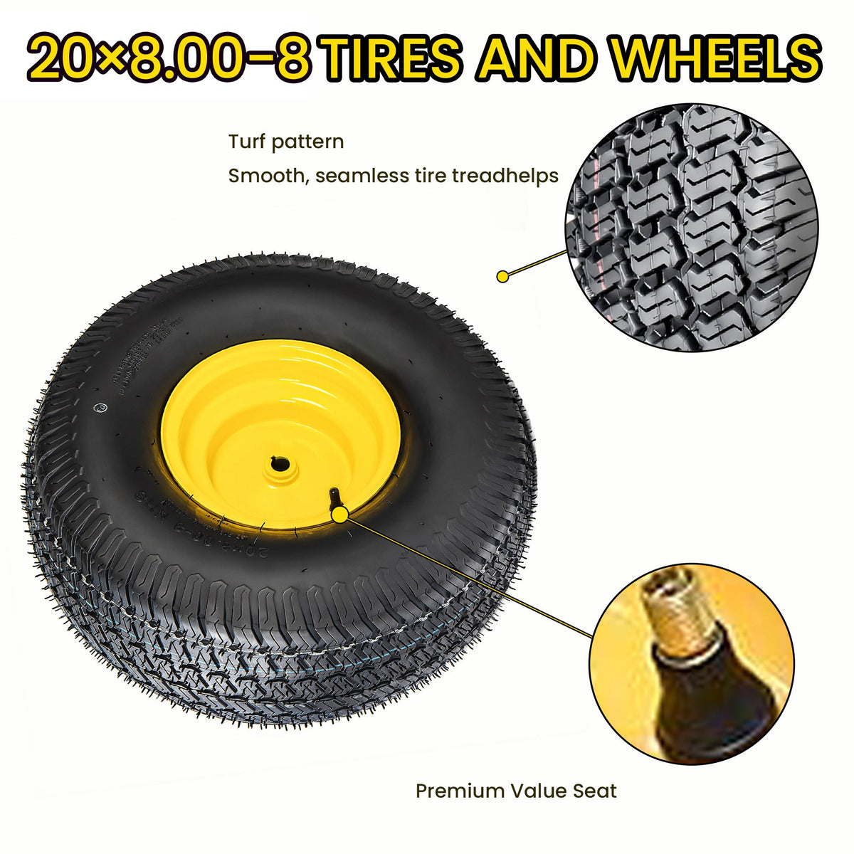 Heavy Duty Lawn Mower Tires and Wheel Assembly Set of 2 – 20x8.00-8