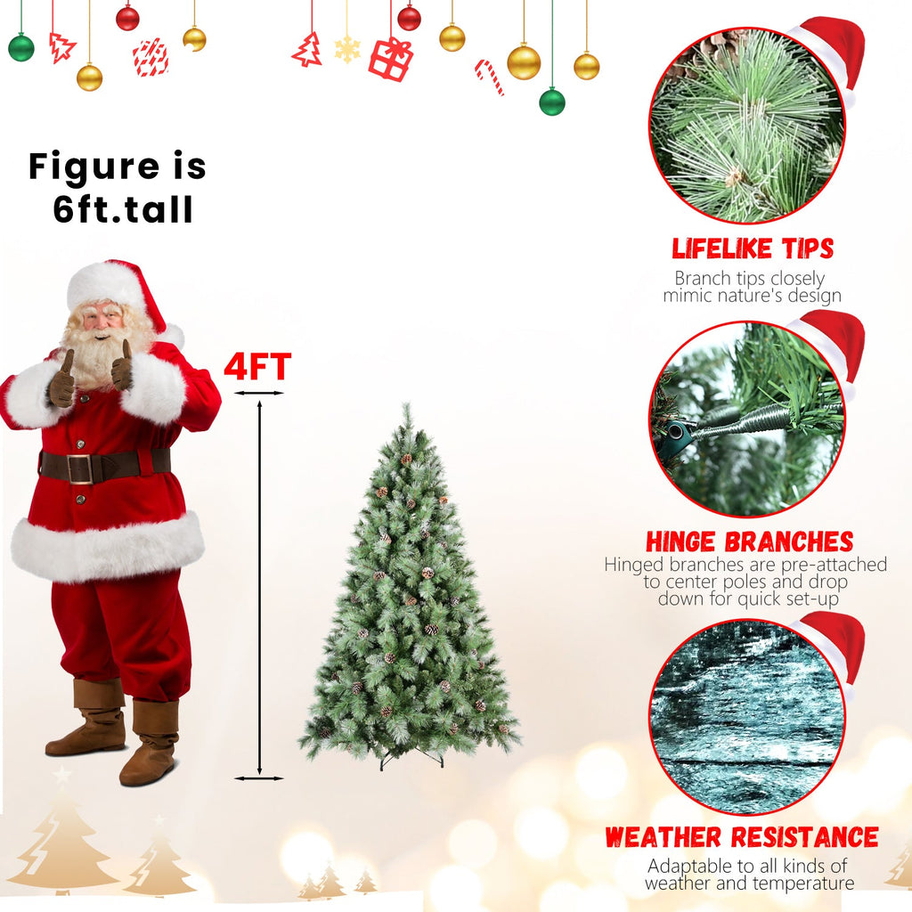 6FT Christmas Tree with 66 Pine Cones and Realistic Branches - Green